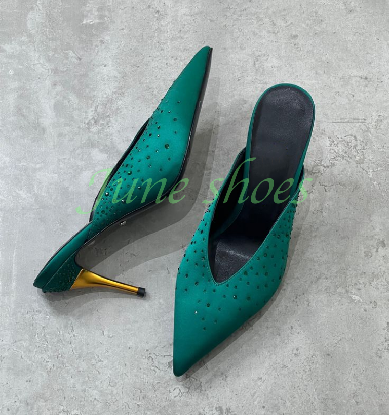 Slip Dress Satin - Lady Satin Dark Green Sequins Slingback