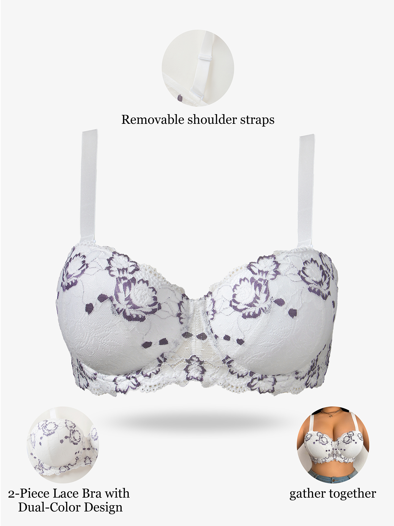 Plus Size Lace & Embroidery Wo – обзор и цена Push Up Bra Padded