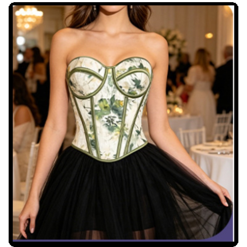 Vintage Green Floral Corset To – обзор и цена Strapless Bra Backless