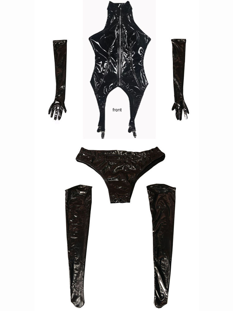 4PCS/SET Wet Look PVC Catsuit  – обзор и цена Garter Belt Set