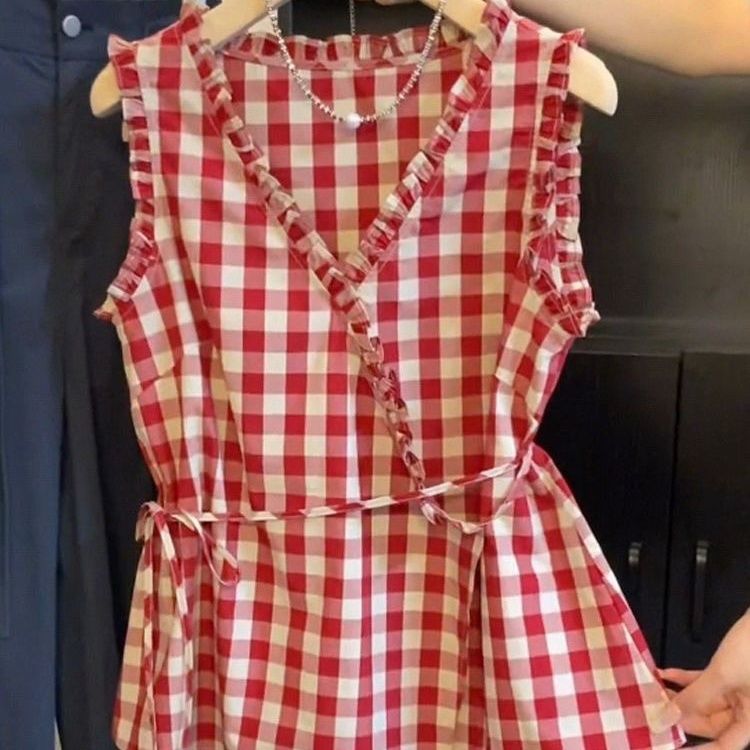 Retro Red Plaid Sleeveless Ves – обзор и цена Corset Waist Cinch