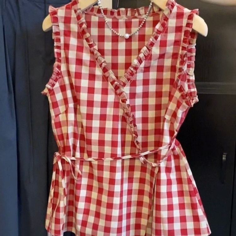 Retro Red Plaid Sleeveless Ves – обзор и цена Corset Waist Cinch