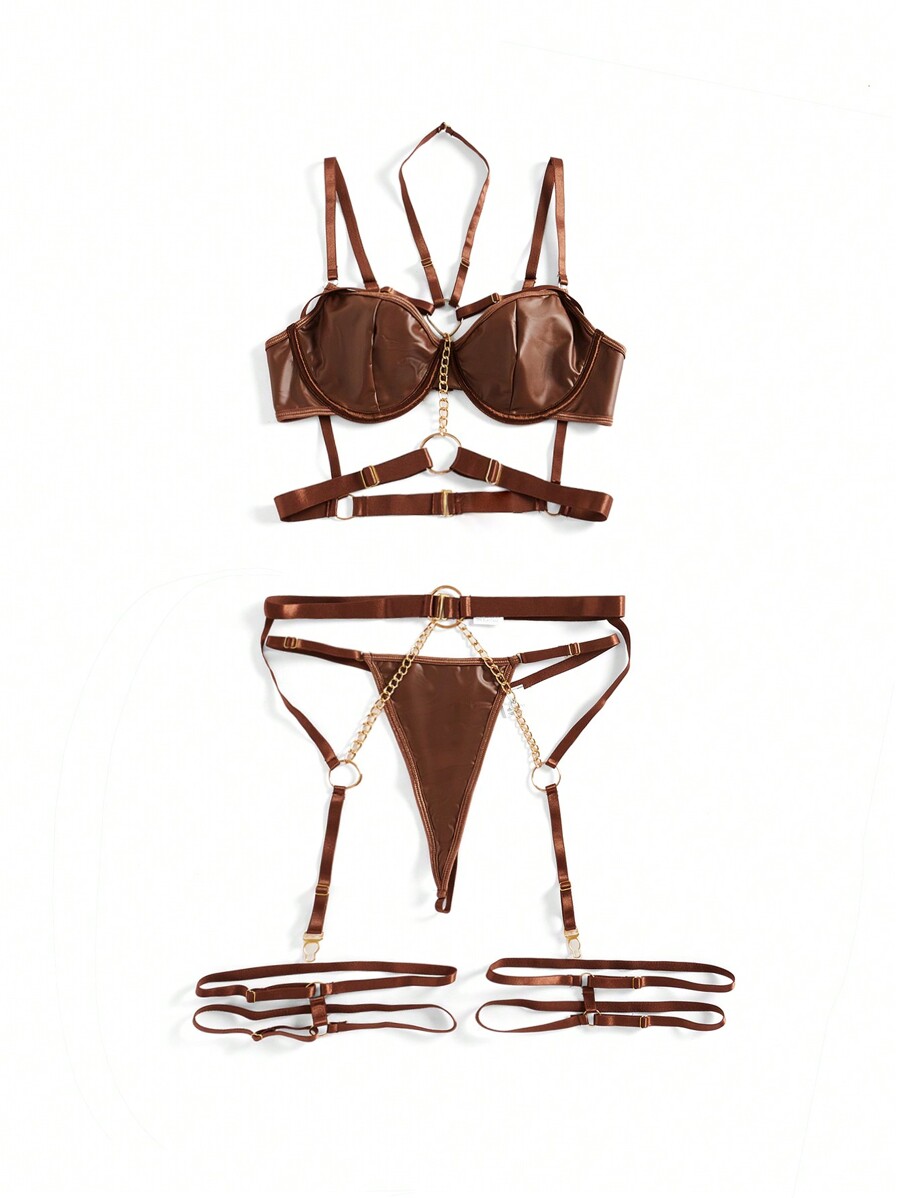 Patent Leather Underwire Bra A – обзор и цена Garter Belt Set
