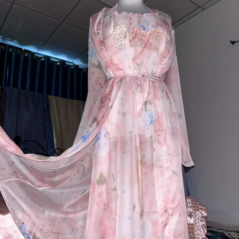 Pink Silk Printed See Through  – обзор и цена Robe Silk Women