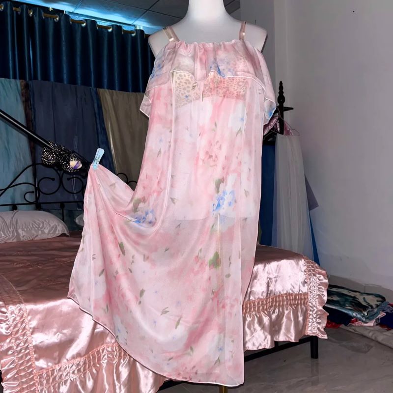 Pink Silk Printed See Through  – обзор и цена Robe Silk Women