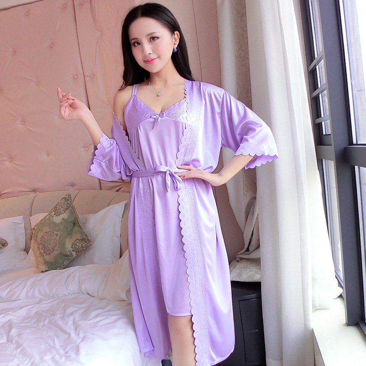 2pcs/Set Women Nightwear Ice S – обзор и цена Robe Silk Women
