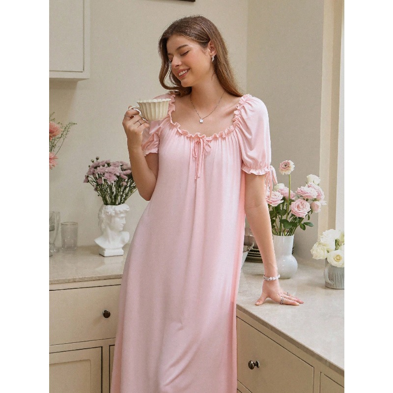 Solid Color Ruffled Square Nec – обзор и цена Robe Silk Women